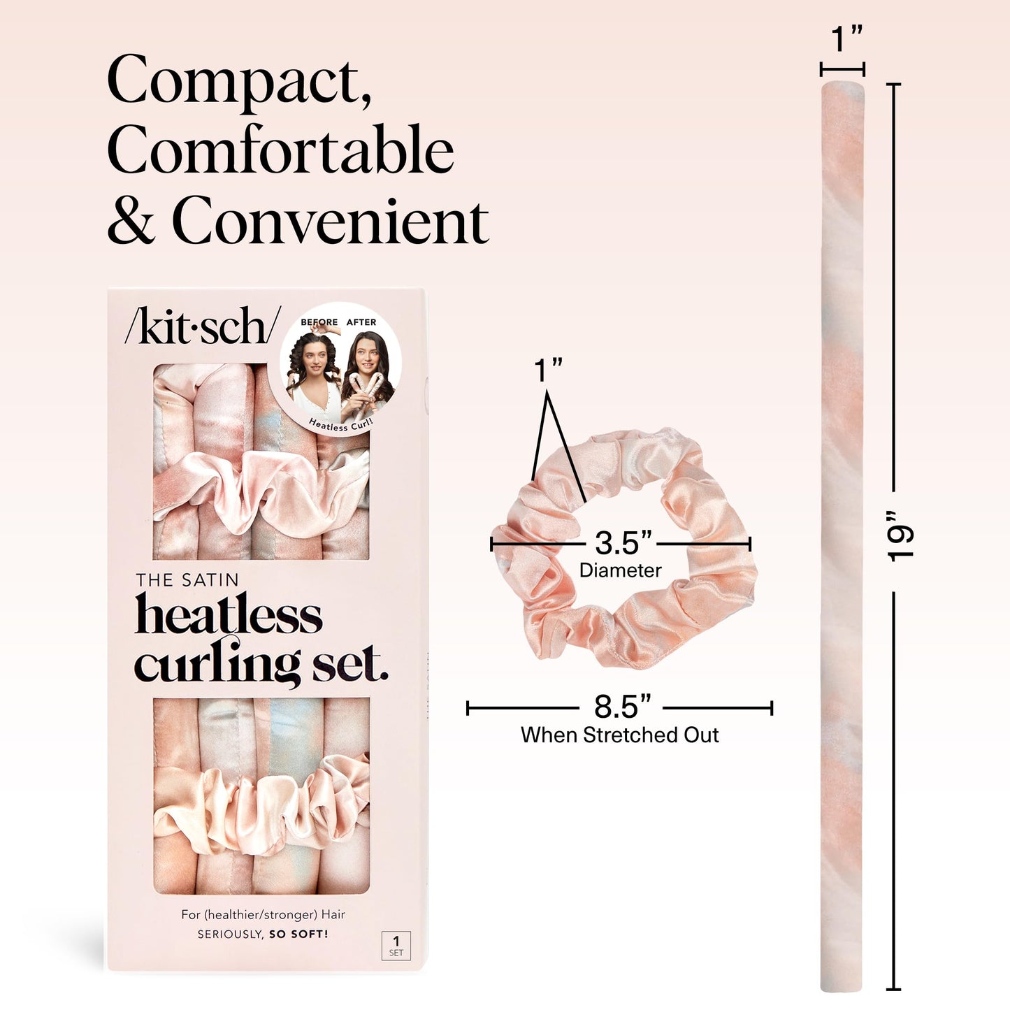 Kitsch Heatless Curling Set - Overnight Curls with Satin Hair Curler & Scrunchies