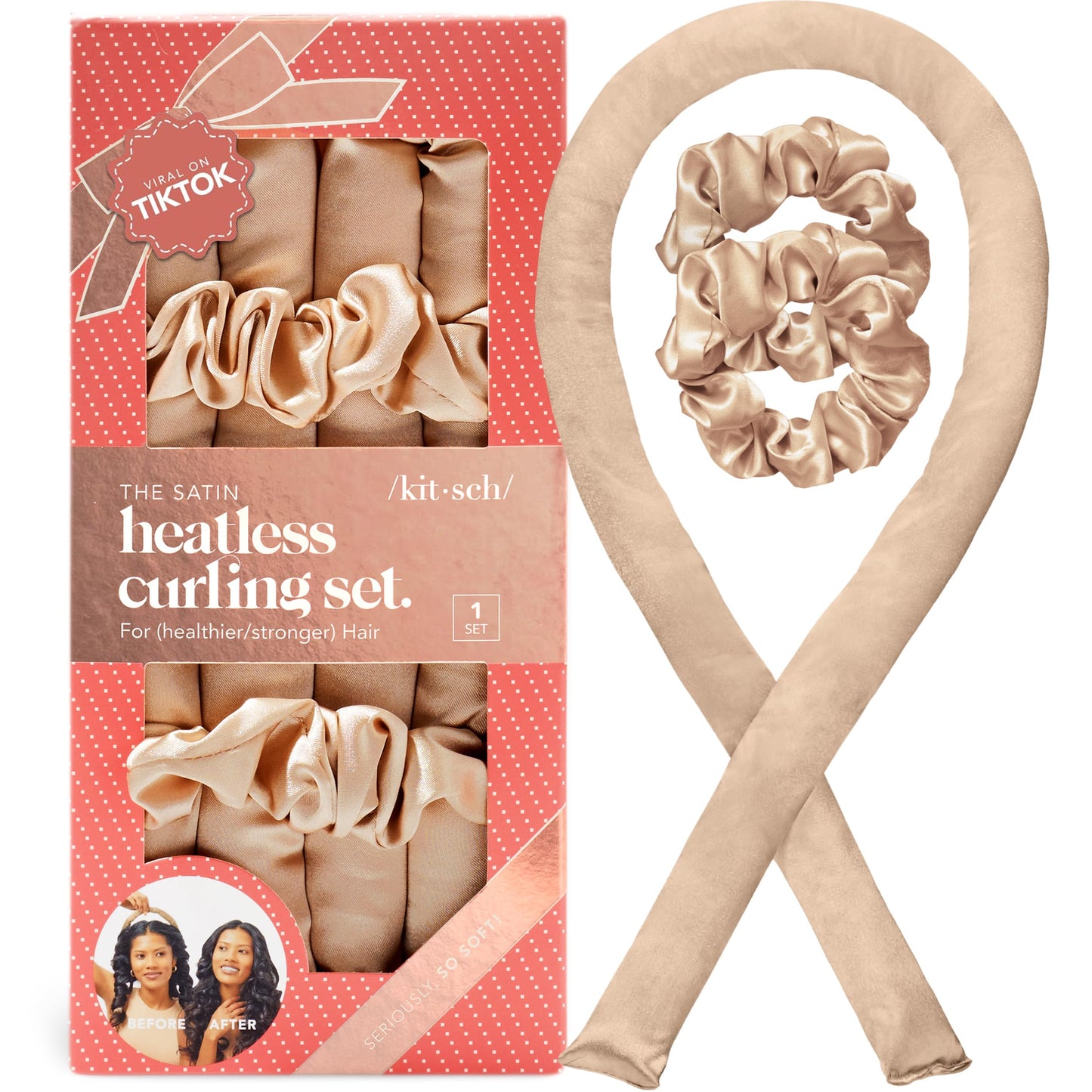 Kitsch Heatless Curling Set - Overnight Curls with Satin Hair Curler & Scrunchies