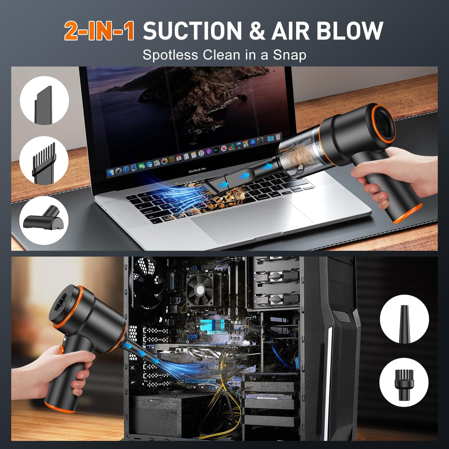 KMM Handheld Car Vacuum - 9000Pa Power with Air Duster & LED Light