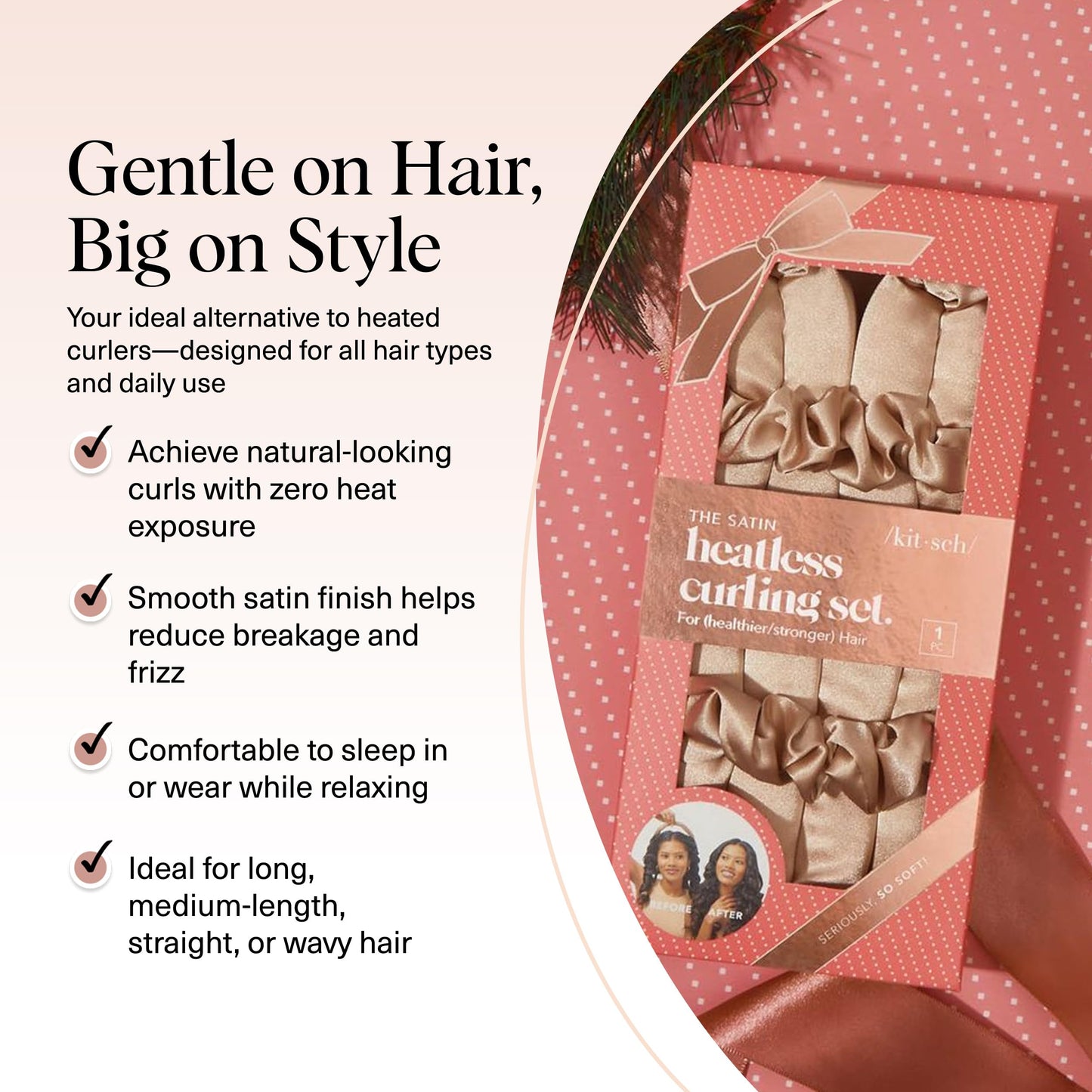 Kitsch Heatless Curling Set - Overnight Curls with Satin Hair Curler & Scrunchies
