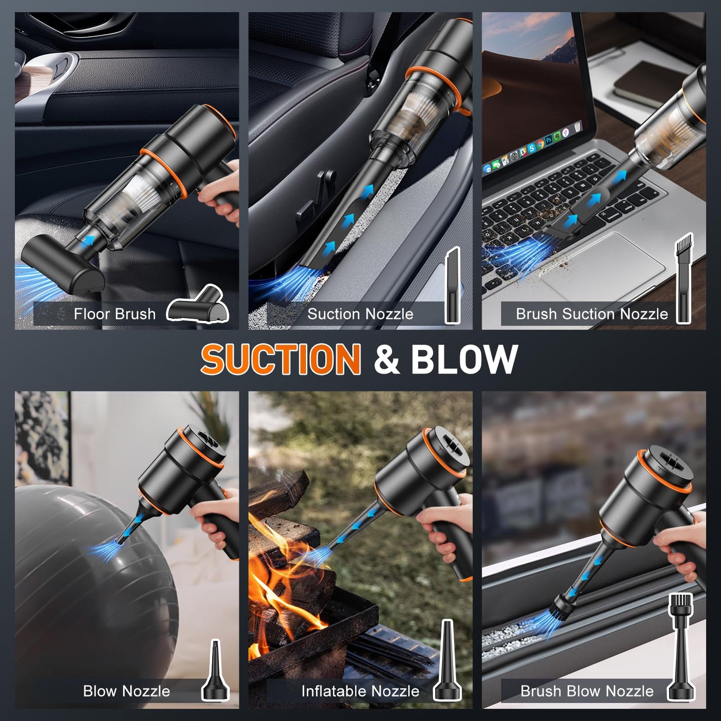 KMM Handheld Car Vacuum - 9000Pa Power with Air Duster & LED Light