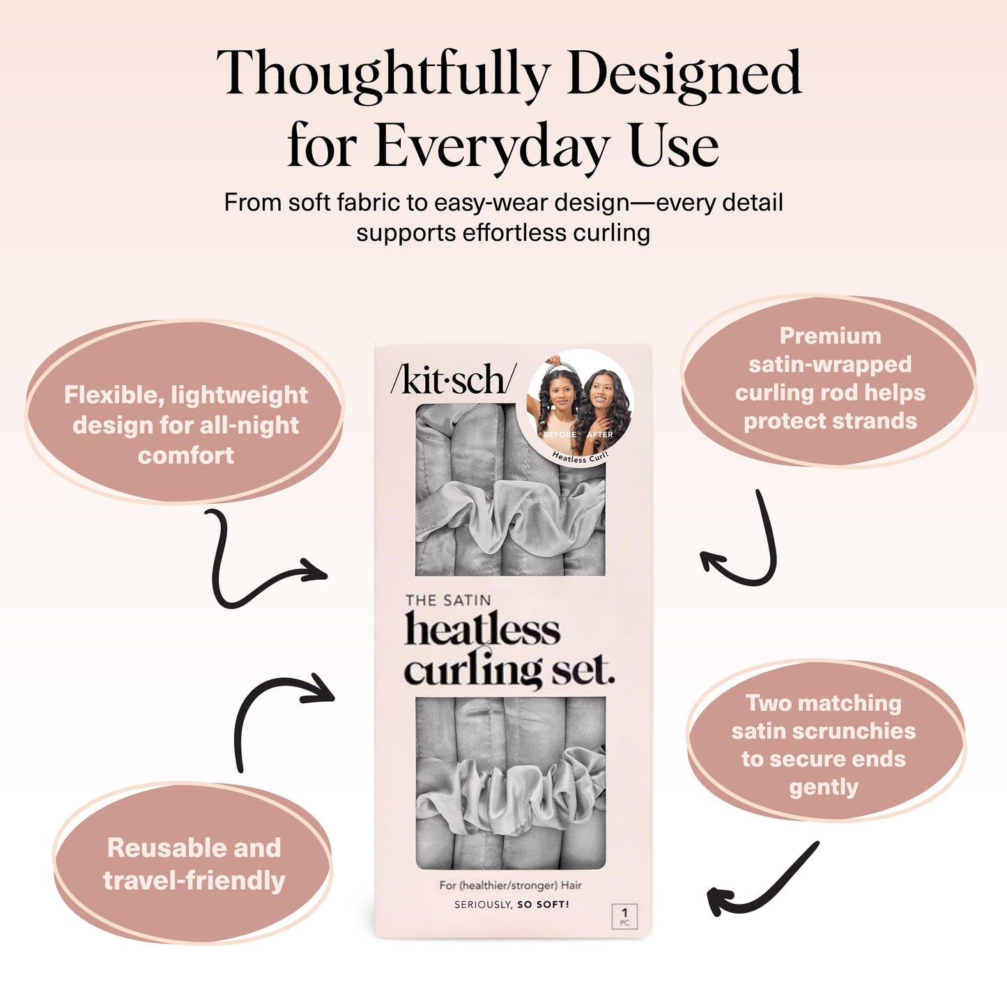 Kitsch Heatless Curling Set - Overnight Curls with Satin Hair Curler & Scrunchies