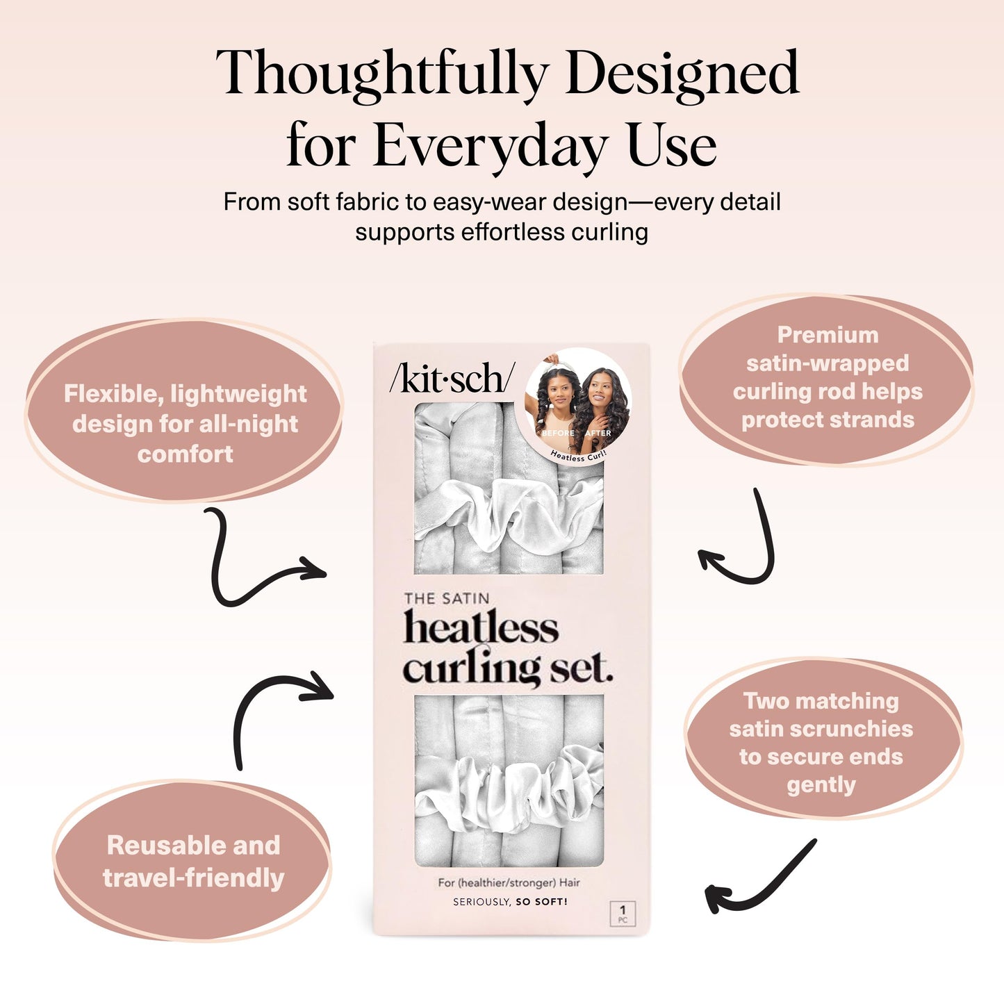Kitsch Heatless Curling Set - Overnight Curls with Satin Hair Curler & Scrunchies