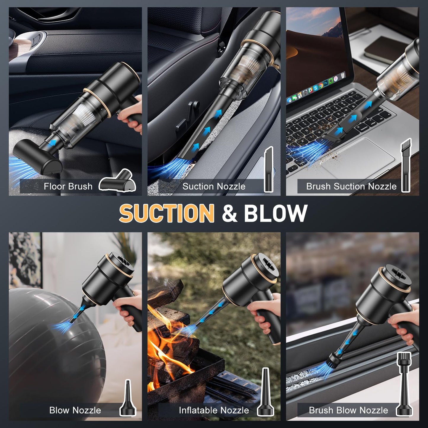 KMM Handheld Car Vacuum - 9000Pa Power with Air Duster & LED Light