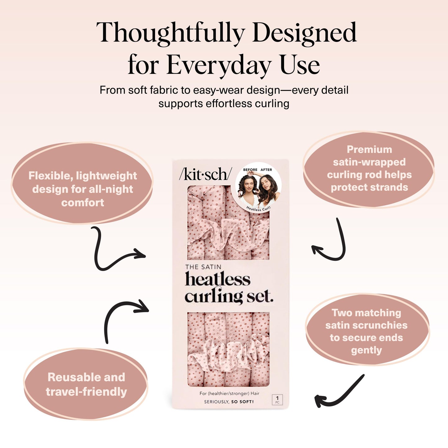 Kitsch Heatless Curling Set - Overnight Curls with Satin Hair Curler & Scrunchies