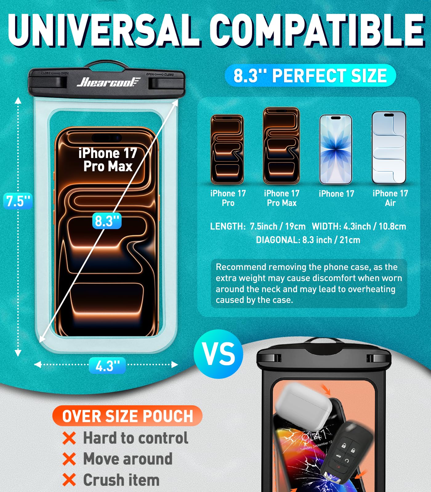 Waterproof Phone Pouch 2-Pack - IPX8 Dry Bag for iPhone & Android (8.3")