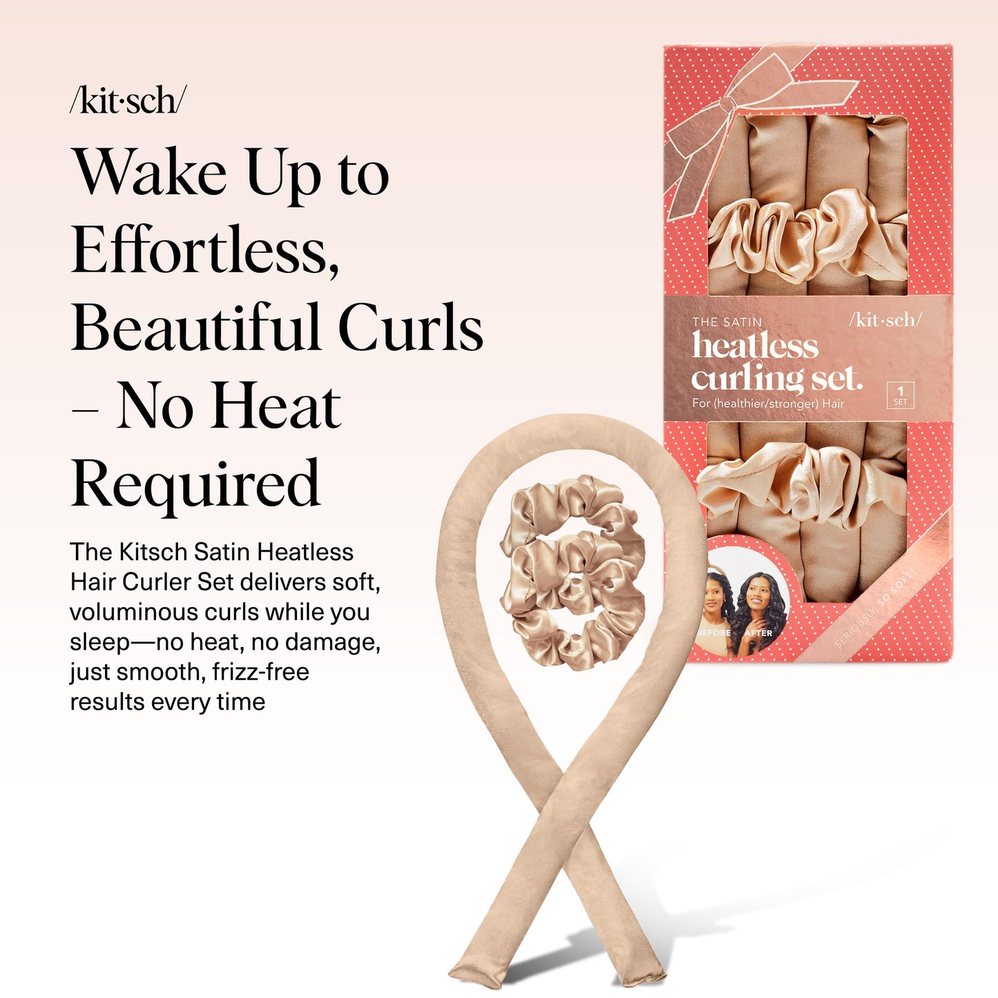 Kitsch Heatless Curling Set - Overnight Curls with Satin Hair Curler & Scrunchies