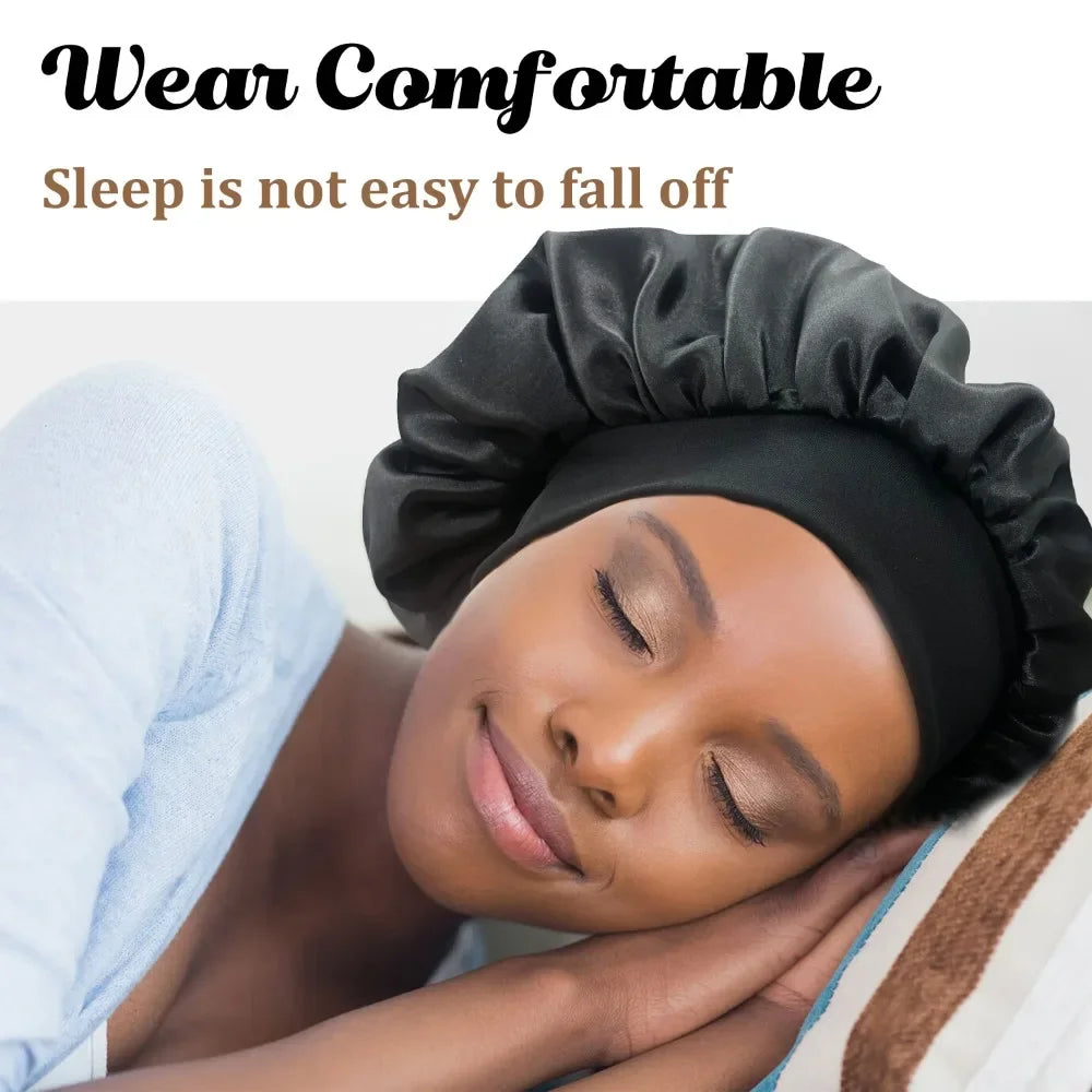 Satin Sleep Bonnet - Wide-Brimmed Hair Care Cap for Women & Men